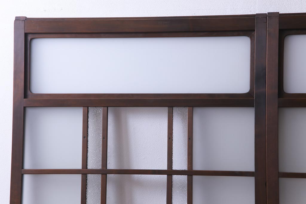 和製アンティーク　ダイヤガラス・すりガラス入り　レトロな雰囲気漂うガラス戸2枚セット(建具、引き戸)