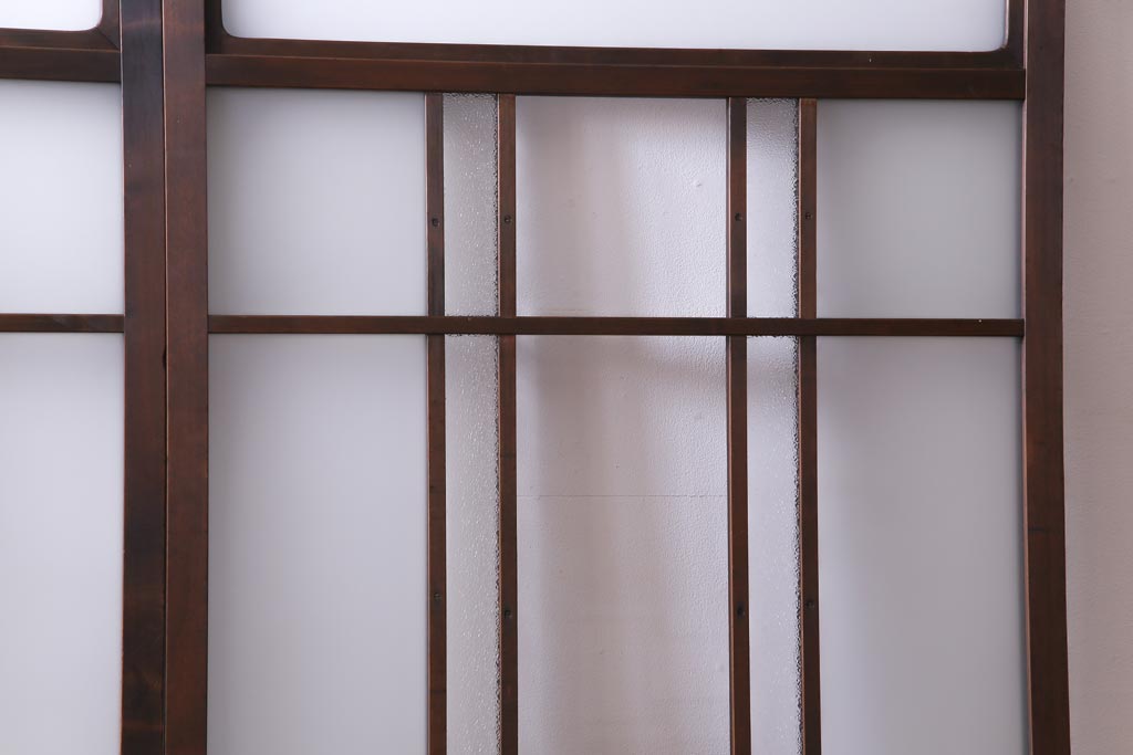 和製アンティーク　ダイヤガラス・すりガラス入り　レトロな雰囲気漂うガラス戸2枚セット(建具、引き戸)