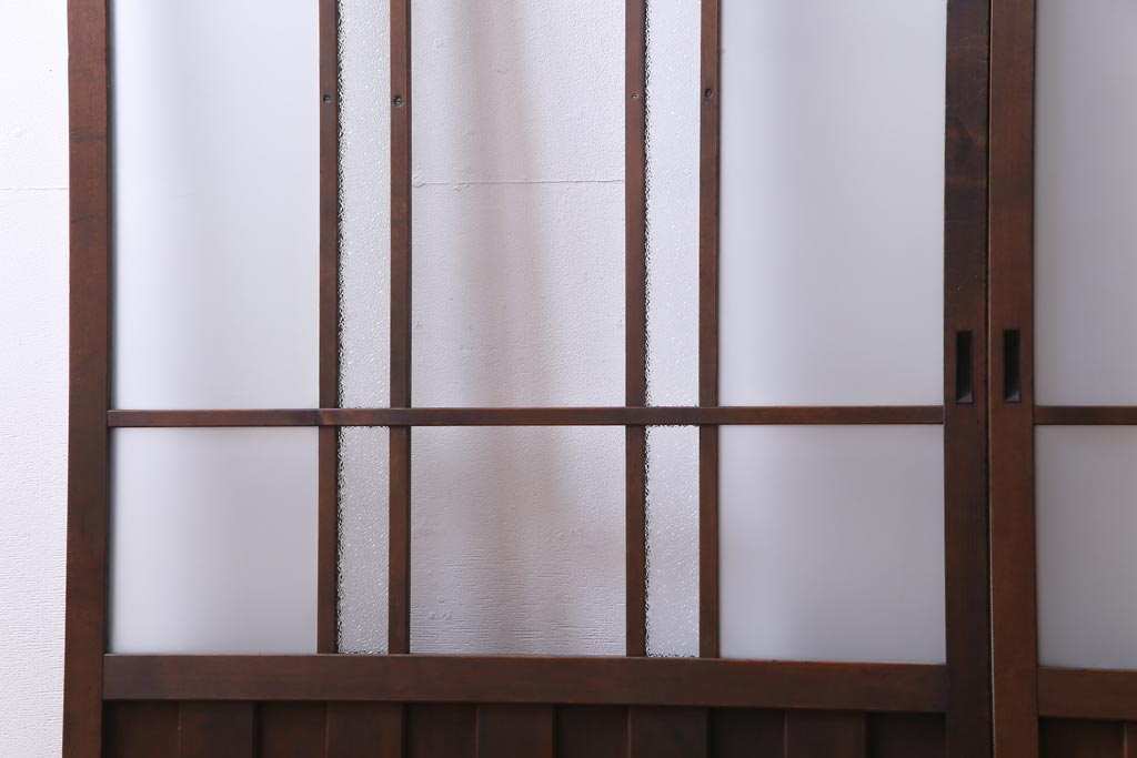 和製アンティーク　ダイヤガラス・すりガラス入り　レトロな雰囲気漂うガラス戸2枚セット(建具、引き戸)