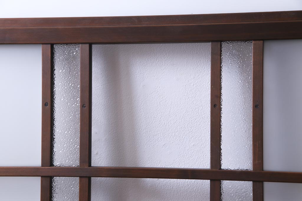 和製アンティーク　ダイヤガラス・すりガラス入り　レトロな雰囲気漂うガラス戸2枚セット(建具、引き戸)