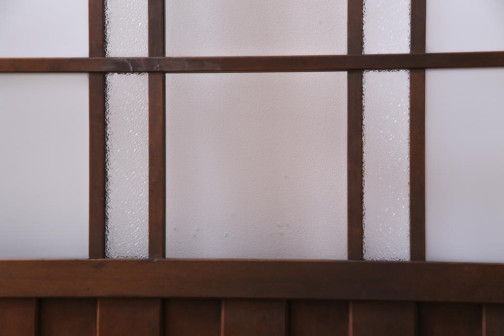 和製アンティーク　ダイヤガラス・すりガラス入り　レトロな雰囲気漂うガラス戸2枚セット(建具、引き戸)