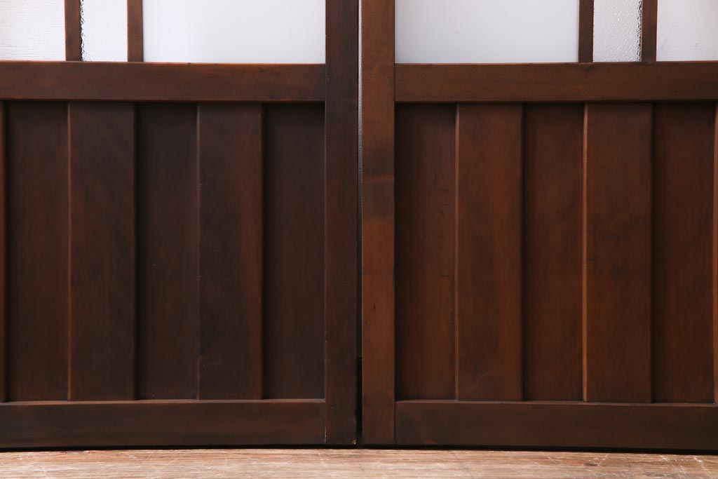 和製アンティーク　ダイヤガラス・すりガラス入り　レトロな雰囲気漂うガラス戸2枚セット(建具、引き戸)