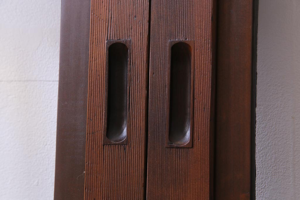 和製アンティーク　結霜ガラス入り　淡い色ガラスが優しげな雰囲気醸し出す板戸2枚セット(建具、引き戸)