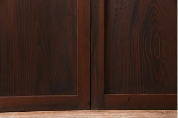 和製アンティーク　結霜ガラス入り　淡い色ガラスが優しげな雰囲気醸し出す板戸2枚セット(建具、引き戸)