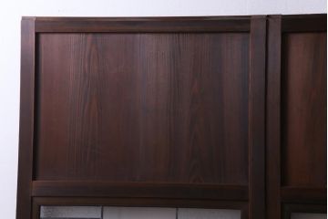 和製アンティーク　結霜ガラス入り　淡い色ガラスが優しげな雰囲気醸し出す板戸2枚セット(建具、引き戸)