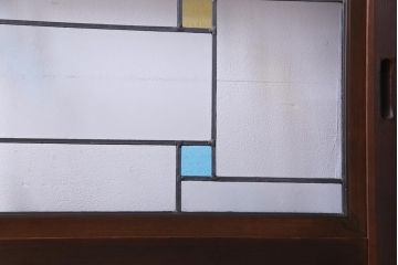 和製アンティーク　結霜ガラス入り　淡い色ガラスが優しげな雰囲気醸し出す板戸2枚セット(建具、引き戸)