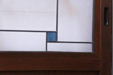 和製アンティーク　結霜ガラス入り　淡い色ガラスが優しげな雰囲気醸し出す板戸2枚セット(建具、引き戸)(1)