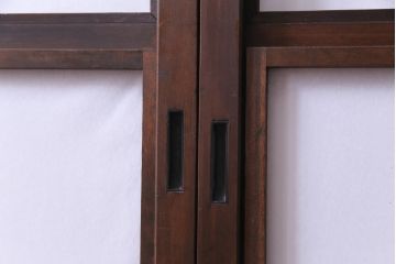 昭和中期　和の風情あふれる佇まいが魅力の摺り上げ雪見障子戸2枚セット(引き戸、擦り上げ障子戸、擦上障子戸、建具)