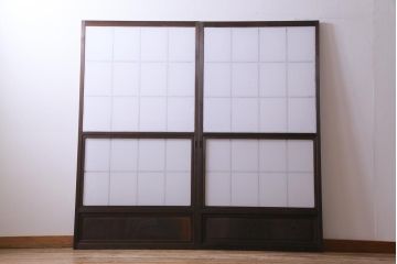 昭和中期　和の風情あふれる佇まいが魅力の摺り上げ雪見障子戸2枚セット(引き戸、擦り上げ障子戸、擦上障子戸、建具)