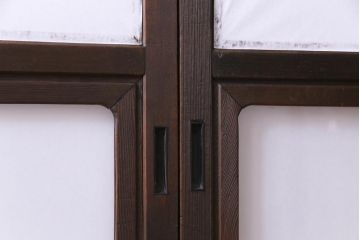 昭和中期　和の風情あふれる佇まいが魅力の摺り上げ雪見障子戸2枚セット(引き戸、擦り上げ障子戸、擦上障子戸、建具)