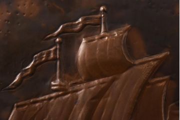 イギリスアンティーク　高級品!　真鍮製脚　銅板打ち出しのファイヤースクリーン(衝立、パーテーション)