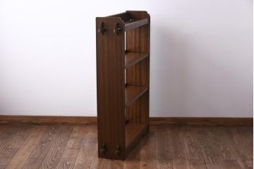 レトロ家具　昭和レトロ　ラワン材　直線の意匠が印象的な楔式の本棚(飾り棚、陳列棚)