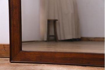 アンティーク雑貨　和製アンティーク　栗材　古い木の質感が味わい深い特大サイズのミラー(鏡、姿見)
