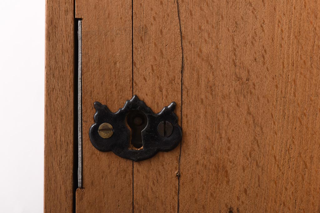 アンティーク雑貨　昭和レトロ　ブナ材　淡い色の木肌が魅力的な開き戸の収納箱(木箱、小物収納)