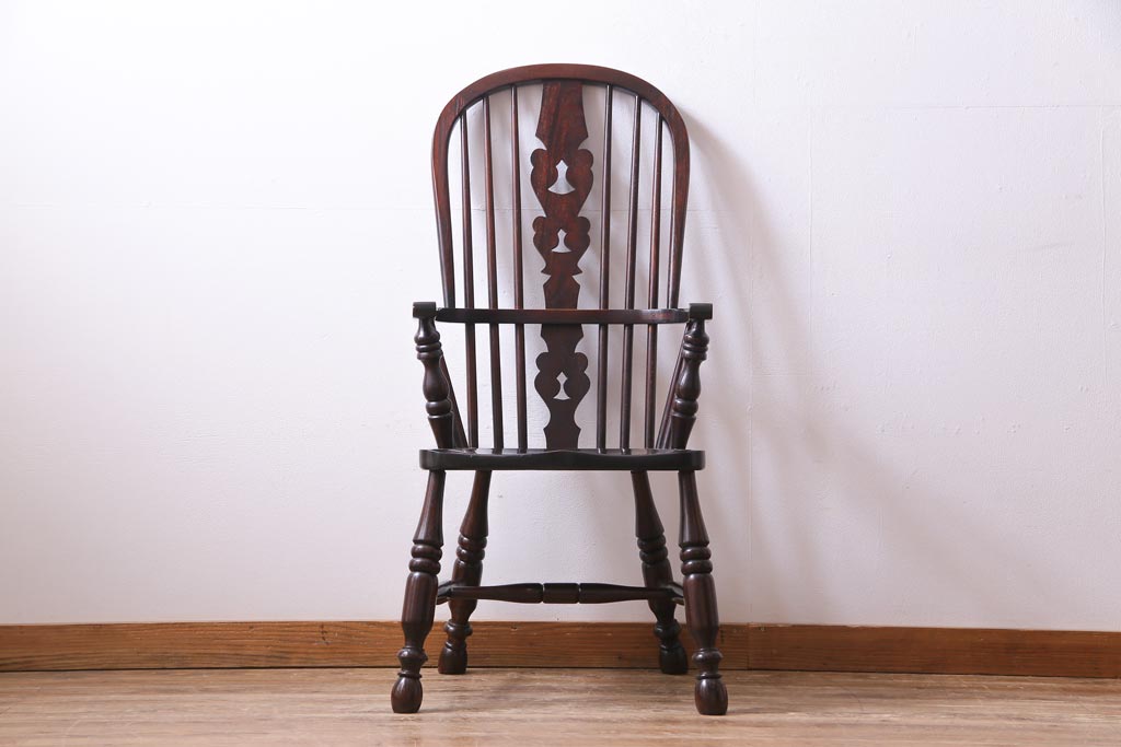 中古美品　九州民芸家具　クラシカルな空間に馴染むアームチェア(ワークチェア)