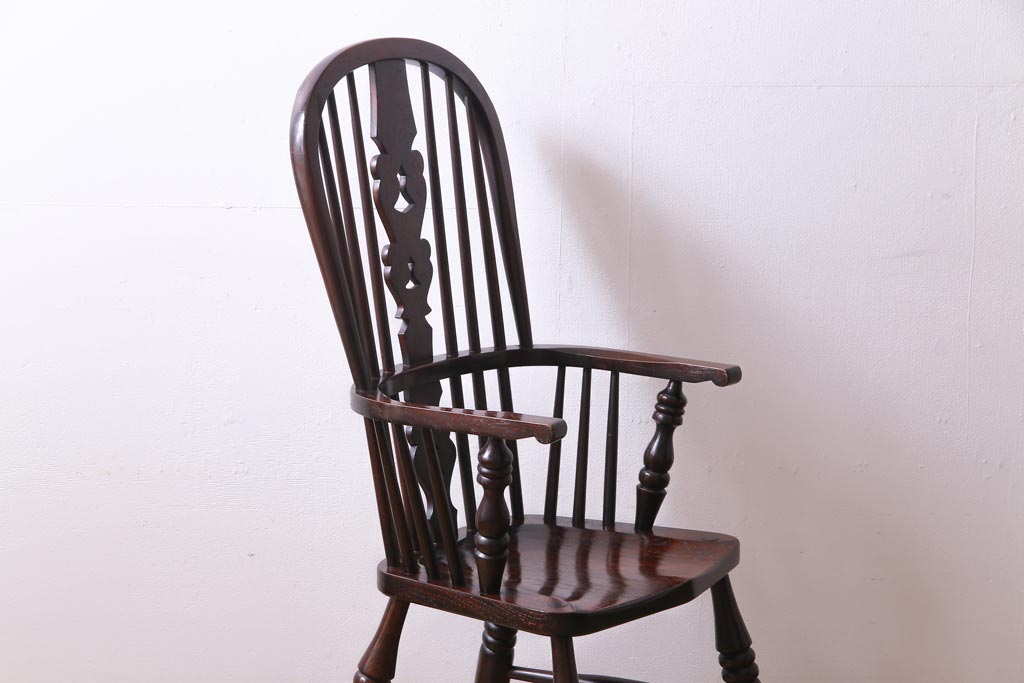 中古美品　九州民芸家具　クラシカルな空間に馴染むアームチェア(ワークチェア)