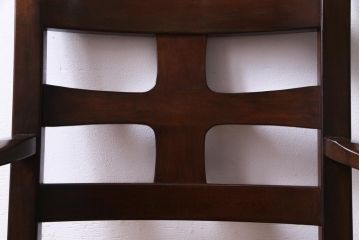 中古美品　松本民芸家具　ラッシ座面が目を引くSP十字アームチェア(ラッシチェア、椅子)(1)