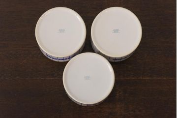 アンティーク雑貨　イギリスビンテージ　HORNSEA(ホーンジー)　ストライプがかわいらしいキャニスター・小3点セット(保存容器、ジャー)