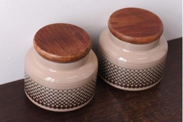 アンティーク雑貨　イギリスビンテージ　HORNSEA(ホーンジー)　CORAL(コーラル)　キャニスター(保存容器、洋食器)2個セット