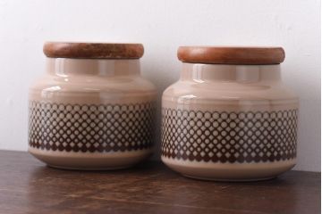 アンティーク雑貨　イギリスビンテージ　HORNSEA(ホーンジー)　CORAL(コーラル)　キャニスター(保存容器、洋食器)2個セット