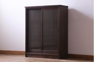 ラフジュ工房オリジナル　リメイク家具　組子　書院戸を取り入れた和モダンなガラス戸棚(収納棚、サイドボード)