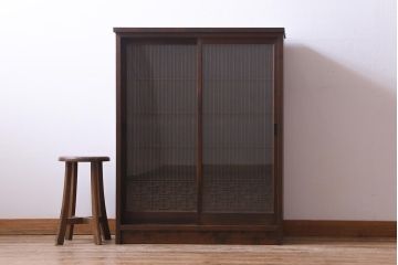 ラフジュ工房オリジナル　リメイク家具　組子　書院戸を取り入れた和モダンなガラス戸棚(収納棚、サイドボード)