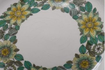 スペイン　PONTESA(ポンテサ)　グリーンの花柄が可愛らしいビンテージのプレート2点セット(中皿、洋食器)(2)