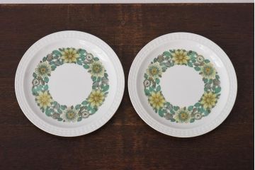 スペイン　PONTESA(ポンテサ)　グリーンの花柄が可愛らしいビンテージのプレート2点セット(中皿、洋食器)(3)