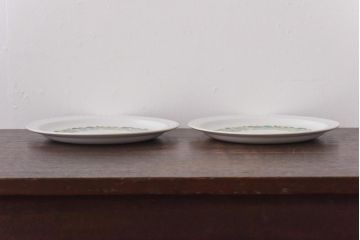 スペイン　PONTESA(ポンテサ)　グリーンの花柄が可愛らしいビンテージのプレート2点セット(中皿、洋食器)(3)