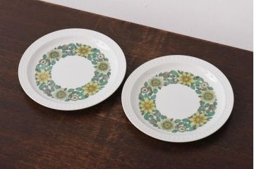 スペイン　PONTESA(ポンテサ)　グリーンの花柄が可愛らしいビンテージのプレート2点セット(中皿、洋食器)(3)