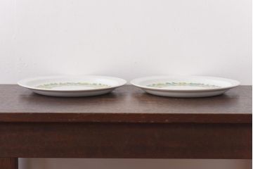 スペイン　PONTESA(ポンテサ)　グリーンの花柄が可愛らしいビンテージのプレート・大2点セット(大皿、洋食器)(1)