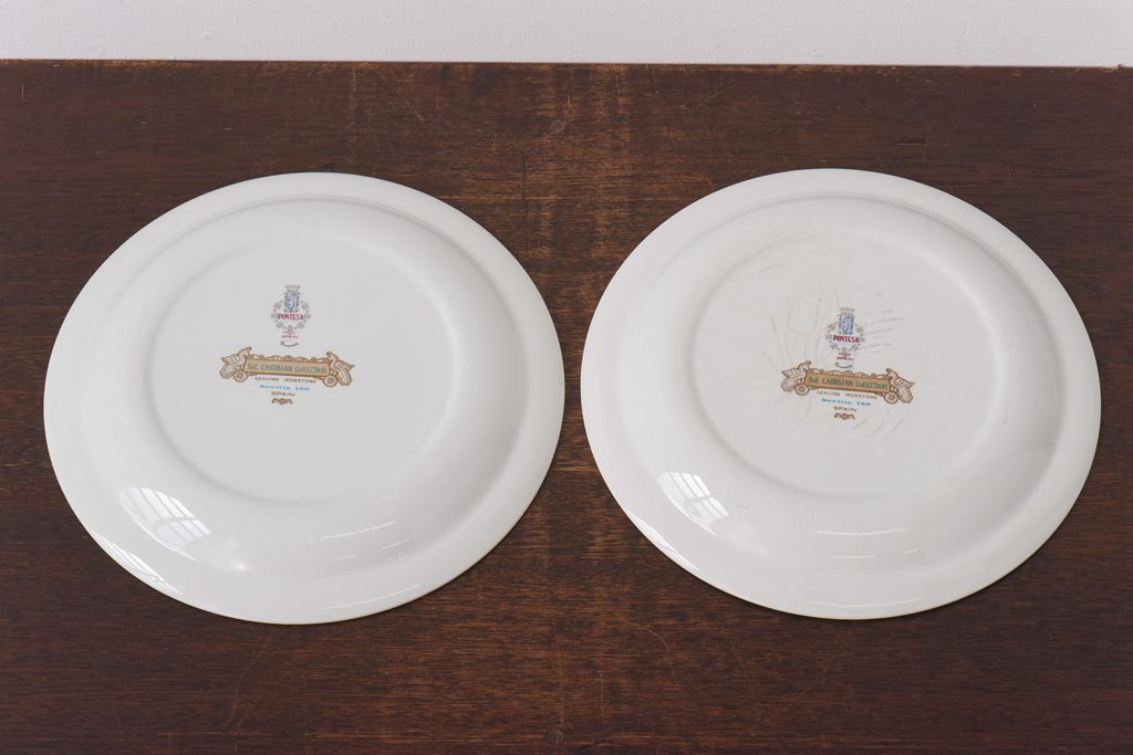 スペイン　PONTESA(ポンテサ)　グリーンの花柄が可愛らしいビンテージのプレート・大2点セット(大皿、洋食器)(3)