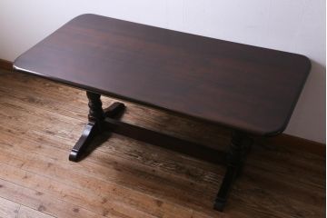 中古　松本民芸家具　シックな4人掛けT型食卓(ダイニングテーブル)(定価約37万円)(1)