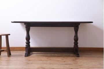 中古　松本民芸家具　シックな4人掛けT型食卓(ダイニングテーブル)(定価約37万円)(1)
