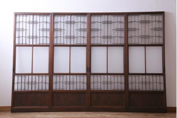 昭和レトロ　幅狭　シンプルな組子風デザインのガラス戸(引き戸、建具)4枚セット