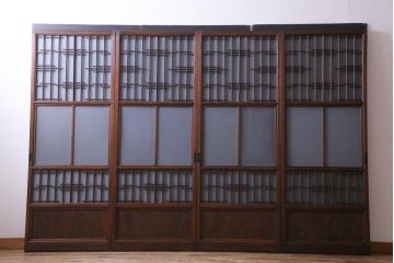 昭和レトロ　幅狭　シンプルな組子風デザインのガラス戸(引き戸、建具)4枚セット