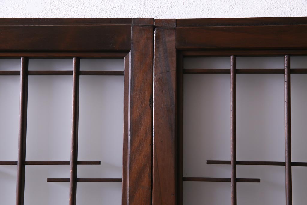 昭和レトロ　幅狭　シンプルな組子風デザインのガラス戸(引き戸、建具)4枚セット