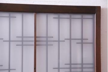昭和レトロ　幅狭　シンプルな組子風デザインのガラス戸(引き戸、建具)4枚セット