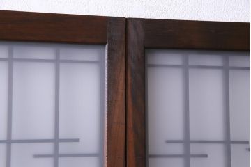 昭和レトロ　幅狭　シンプルな組子風デザインのガラス戸(引き戸、建具)4枚セット