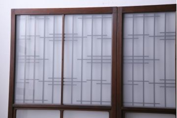 昭和レトロ　幅狭　シンプルな組子風デザインのガラス戸(引き戸、建具)4枚セット