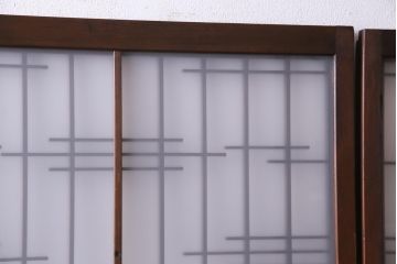 昭和レトロ　幅狭　シンプルな組子風デザインのガラス戸(引き戸、建具)4枚セット