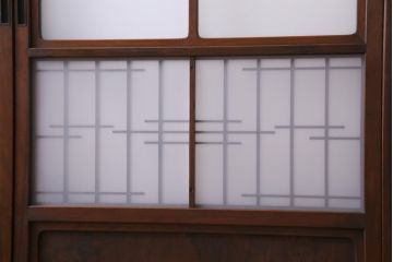 昭和レトロ　幅狭　シンプルな組子風デザインのガラス戸(引き戸、建具)4枚セット