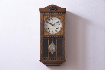 アンティーク雑貨　昭和レトロ　EIKEISHA(栄計舎)　CLOVER CLOCK(クローバークロック)　振り子時計　本灯式掛時計(柱時計、壁掛け時計)