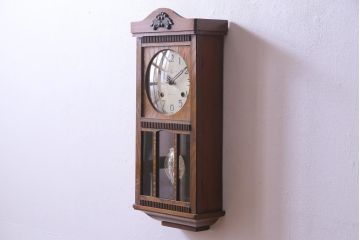 アンティーク雑貨　昭和レトロ　EIKEISHA(栄計舎)　CLOVER CLOCK(クローバークロック)　振り子時計　本灯式掛時計(柱時計、壁掛け時計)