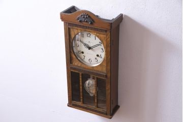 アンティーク雑貨　昭和レトロ　EIKEISHA(栄計舎)　CLOVER CLOCK(クローバークロック)　振り子時計　本灯式掛時計(柱時計、壁掛け時計)