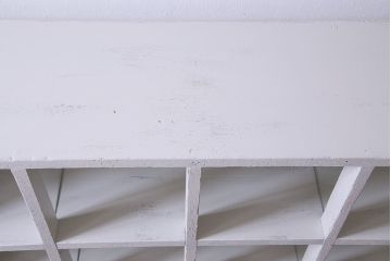 リメイク家具　ペイント　脚付き　フレンチシャビーなガラス入りマス目棚(飾り棚、陳列棚、ロッカー、ディスプレイ棚、店舗什器)(R-033183)