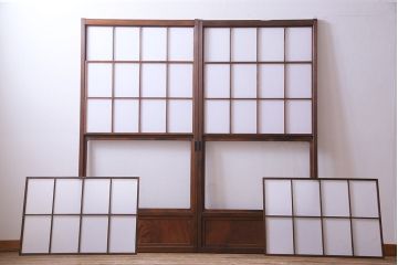 昭和中期　和の風情あふれる佇まいが魅力の摺り上げ雪見障子戸2枚セット(引き戸、擦り上げ障子戸、擦上障子戸、建具)(1)