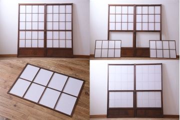 昭和中期　和の風情あふれる佇まいが魅力の摺り上げ雪見障子戸2枚セット(引き戸、擦り上げ障子戸、擦上障子戸、建具)(1)