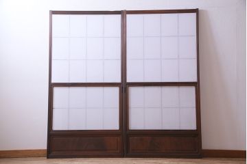 昭和中期　和の風情あふれる佇まいが魅力の摺り上げ雪見障子戸2枚セット(引き戸、擦り上げ障子戸、擦上障子戸、建具)(1)