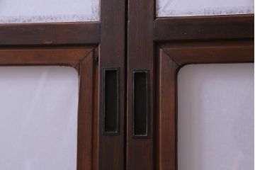 昭和中期　和の風情あふれる佇まいが魅力の摺り上げ雪見障子戸2枚セット(引き戸、擦り上げ障子戸、擦上障子戸、建具)(1)
